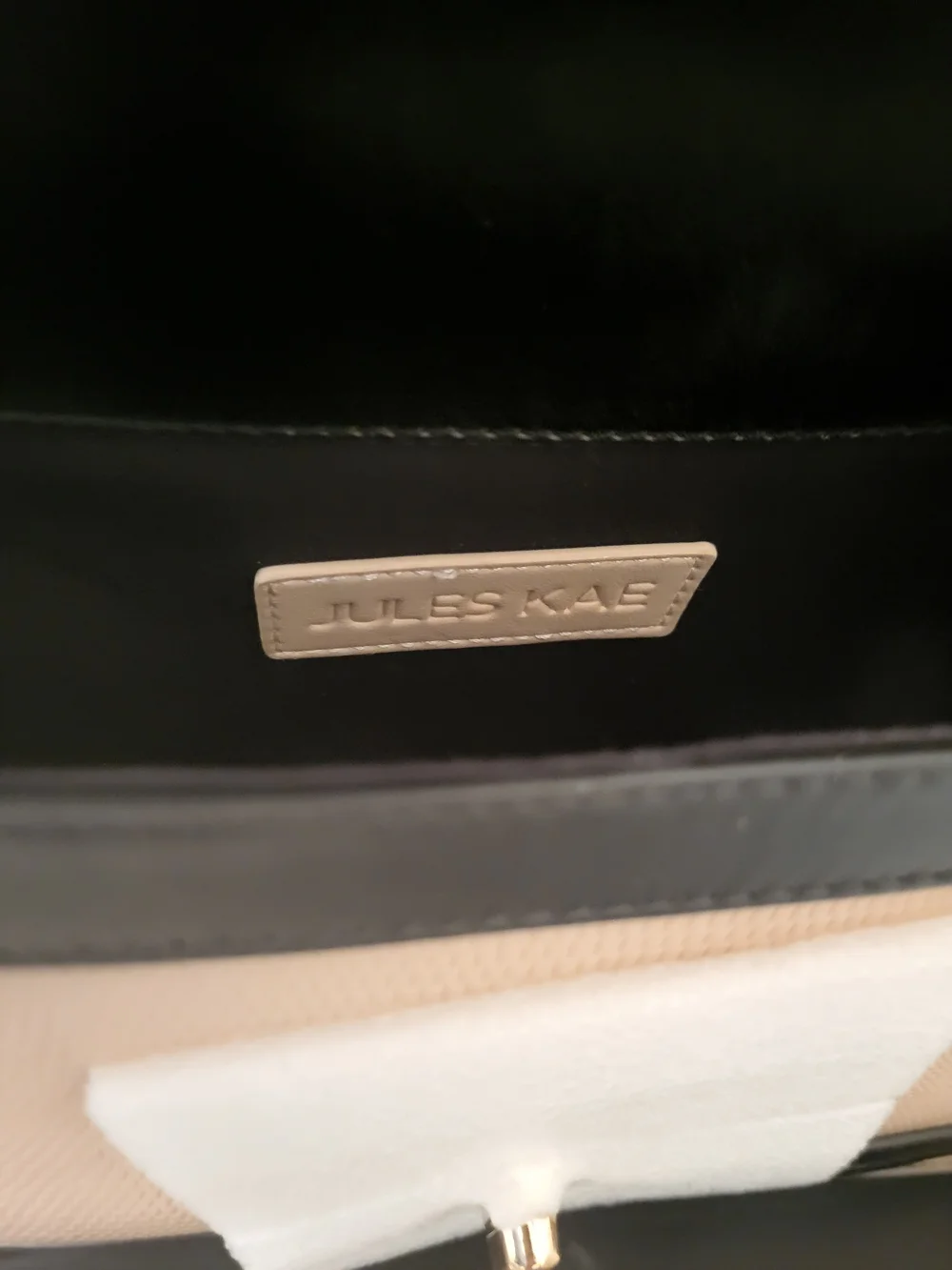 Jules Kae Two-Tone Beige Crossbody Bag with Black Trim 9